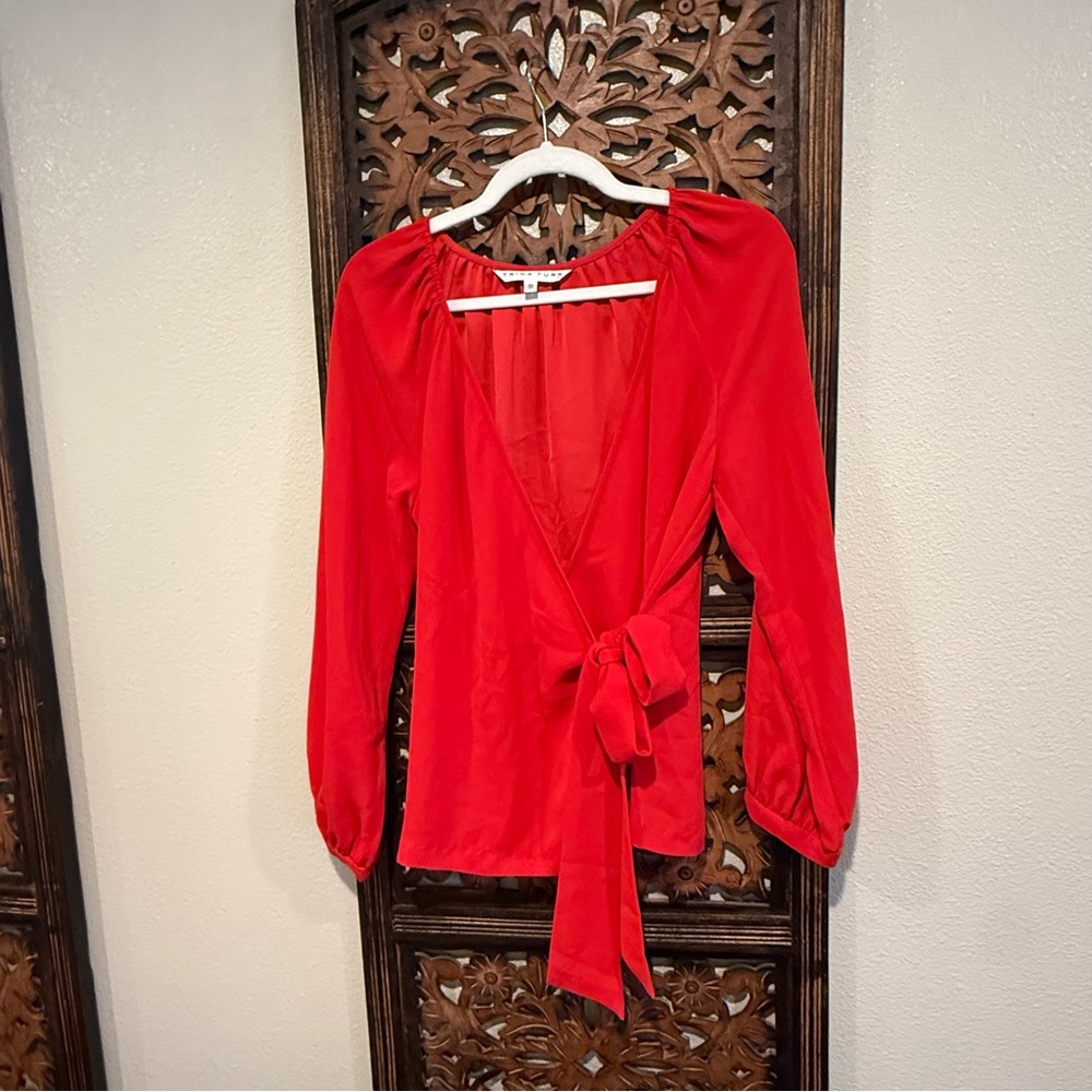 Trina Turk Red Wrap Tie Blouse